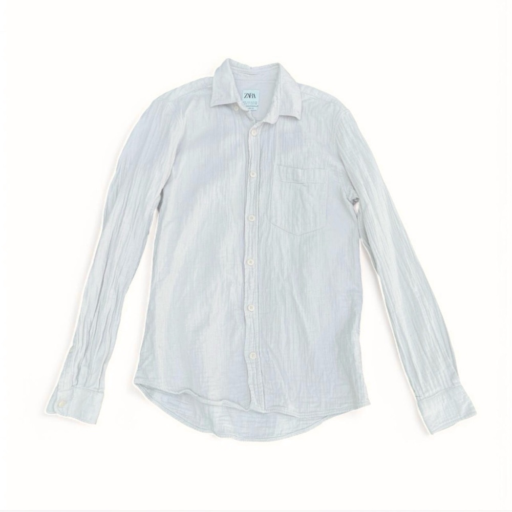 ZARA Relaxed Fit cream beige cotton gauze casual button down shirt Size Small